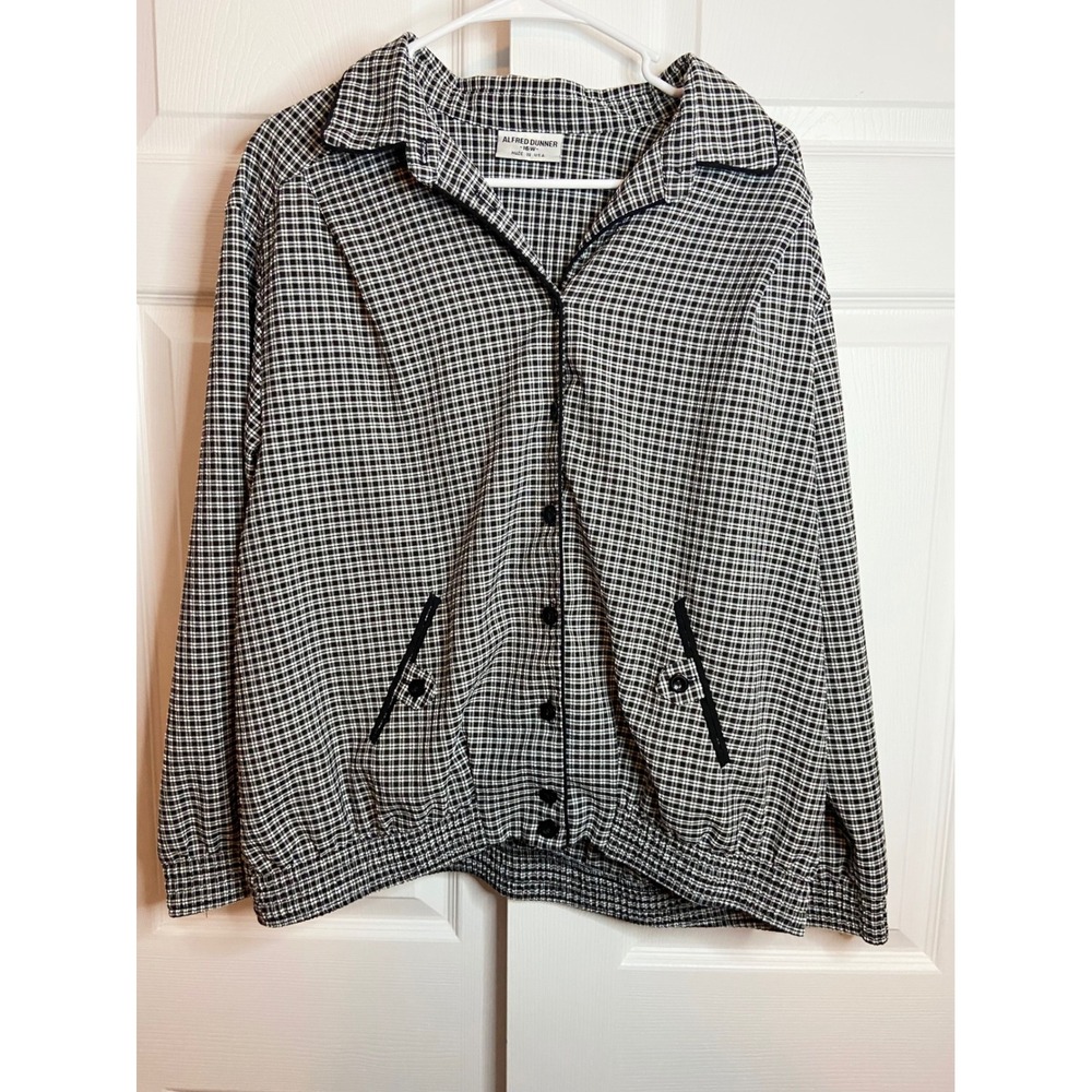 Alfred Dunner Vintage Black White Grid Check Button Front Jacket 16W Made in USA